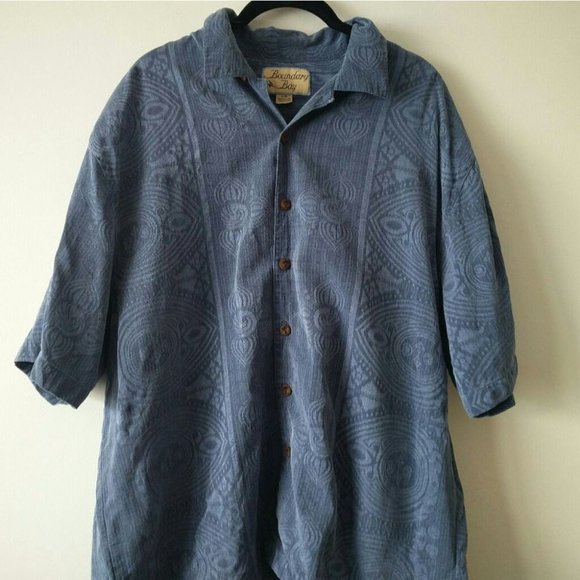 BOUNDARY Bay 100% Silk w Coconut Buttons Oversized Button Up Short Sleeve Shirt - Picture 4 of 13